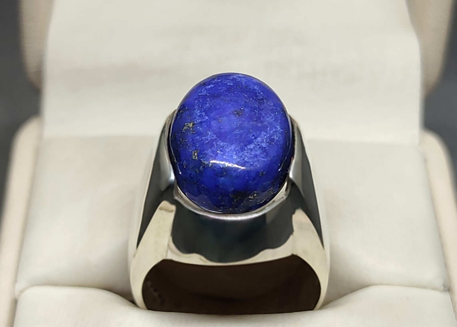 Natural 12 Carat Blue Lapis Lazuli Sterling Silver 925 Handmade Mens Plain Ring
