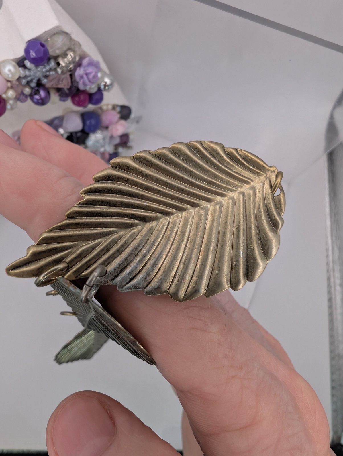 Vintage style bronze tone textured leaf cascading collar bib adjustable necklace