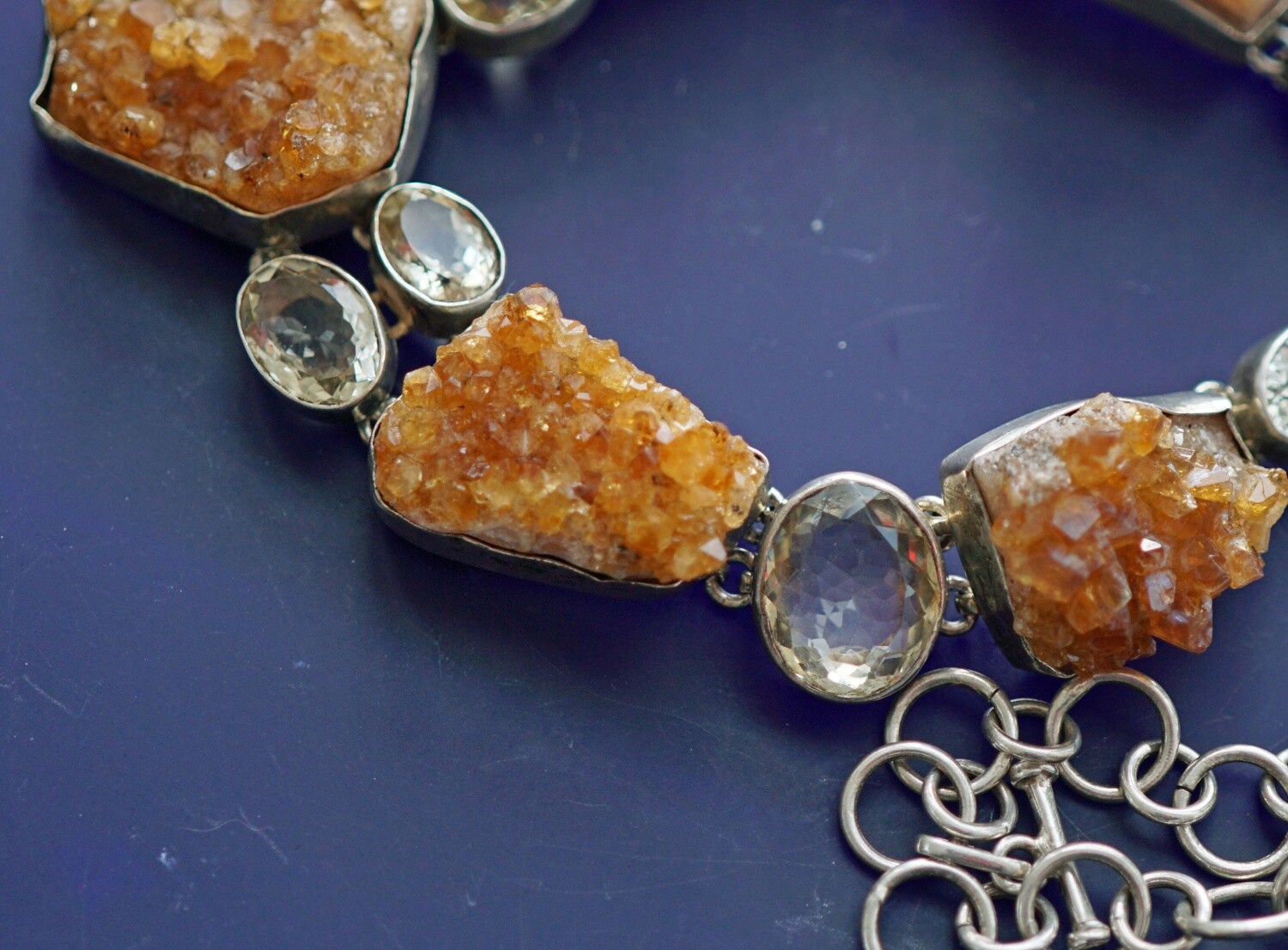 Citrine Crystal Necklace 925 Silver Handmade 45.5cm Bizarre