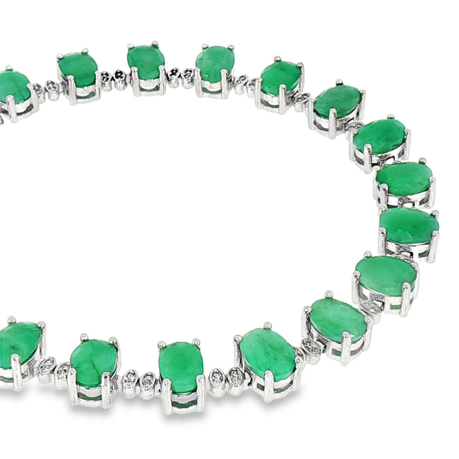 925 Sterling Silver Natural Emerald Bracelet Oval Top Rich Green 8.34Inch