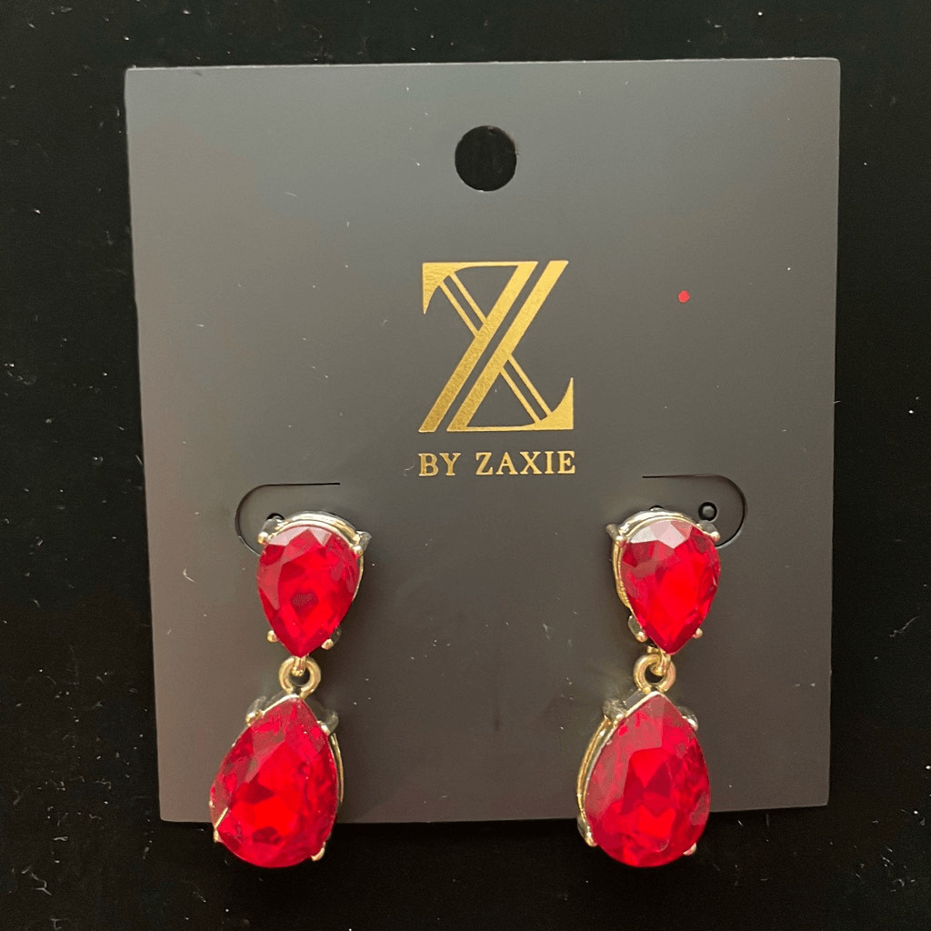 Z by Zaxie Womens Gold Tone 1.25″ Drop Dangle Earrings Red Stones New with tags