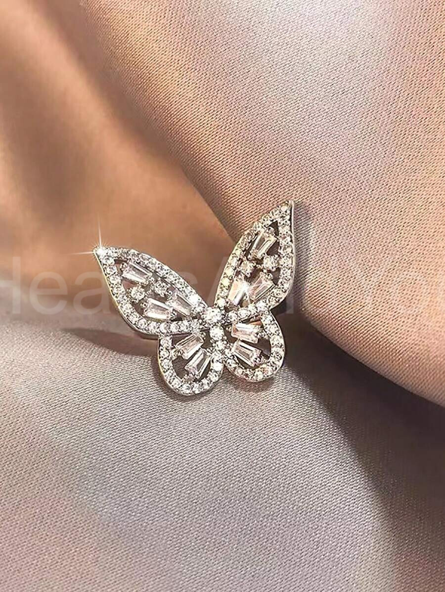 4ct Baguette Cut Simulated Diamond Butterfly Cocktail Ring 14K White Gold Plated