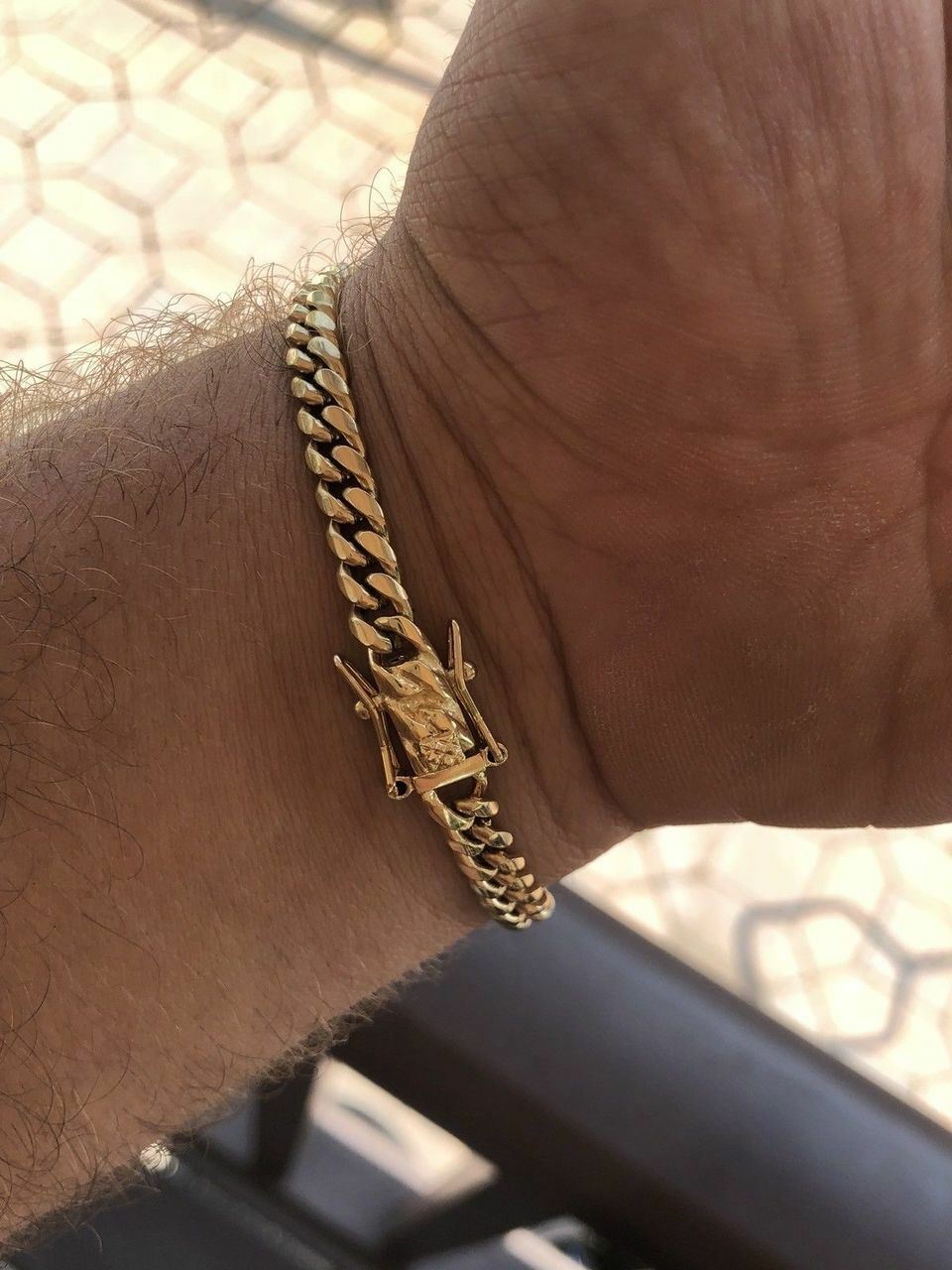 6mm Men’s Cuban Miami Link Bracelet 14k Gold Plated Stainless Steel 8″ Long