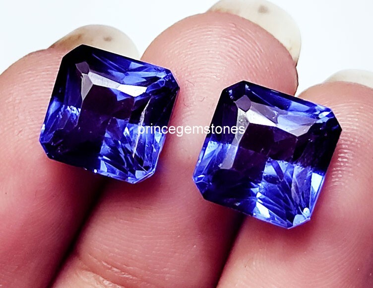 Loose Gemstone Natural Tanzanite Square Shape 8 to 10 Ct Pair Certified P236