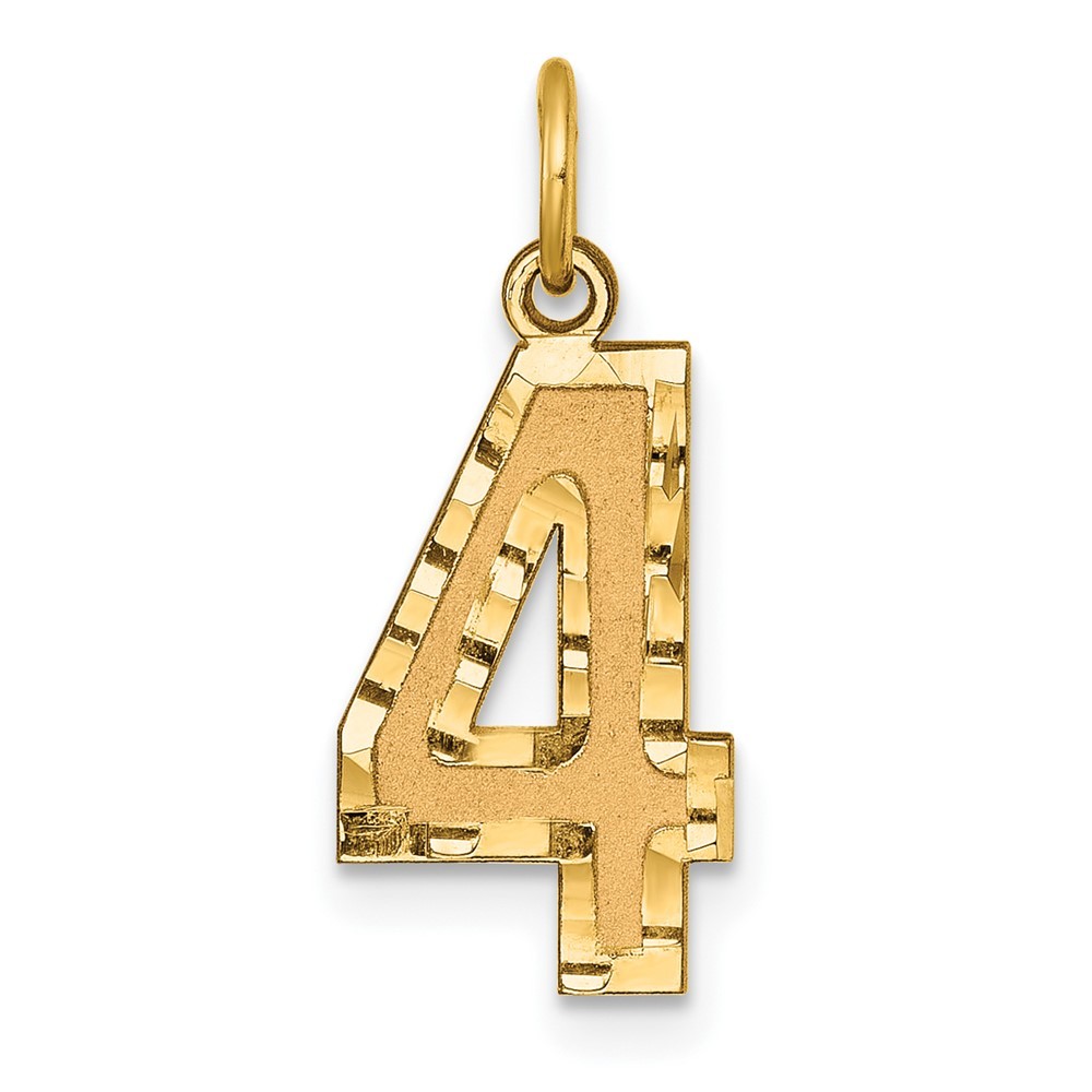 10k Yellow Gold Casted Medium Diamond-cut Number 4 Charm Pendant 0.64g