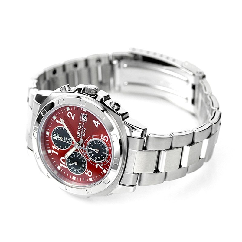 Seiko Chronograph SND495P Red Dial Stailess Steel Quartz Men Watch NEW BOX