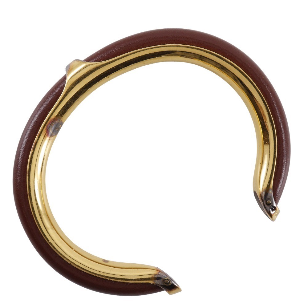HERMES Bangle vintage Brown Plated Gold/leather 36.3g Women
