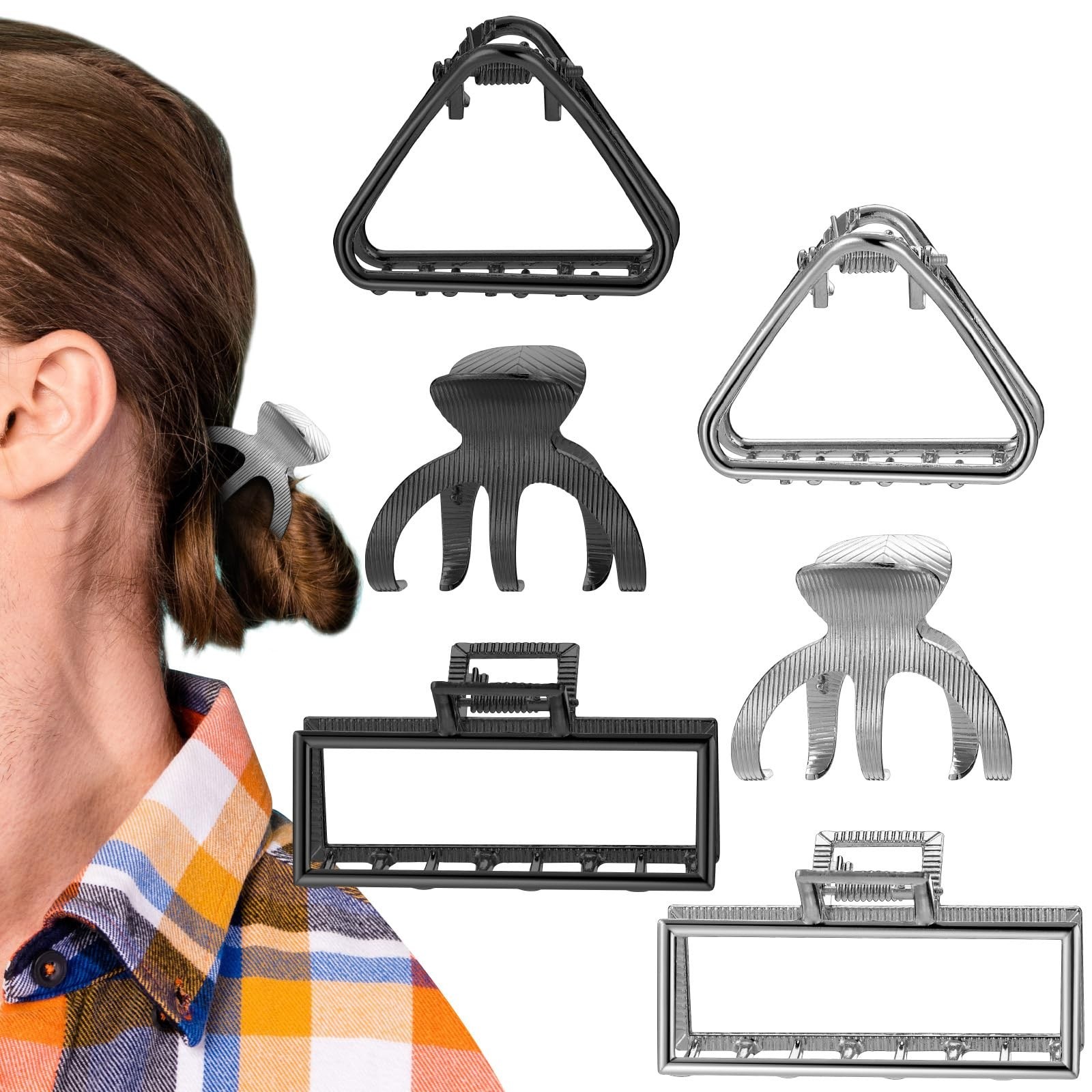 6 Pieces Men Metal Hair Claw Clips Non Slip Metal Hair Clips for Men Strong A…