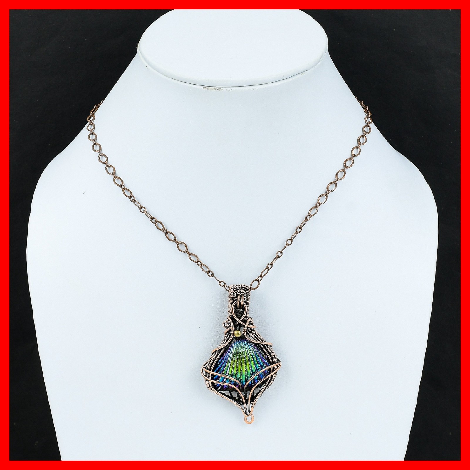 Copper Trillion Titanium Coated Shell Stone Mother Wire Wrapped Pendant Jewelry