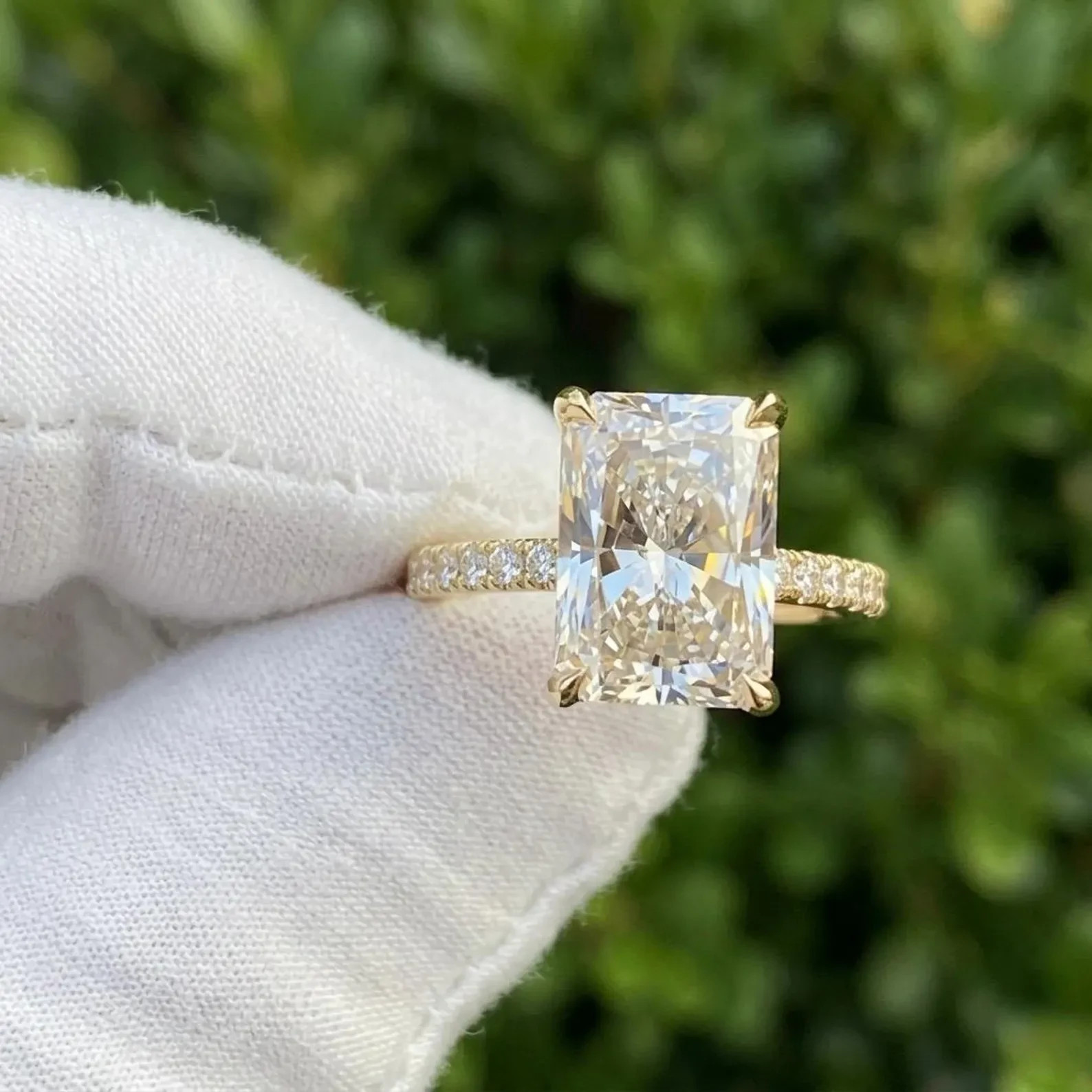 Radiant 2CT Lab Grown Diamond In 14k Yellow Gold For Hidden Halo Wedding Ring
