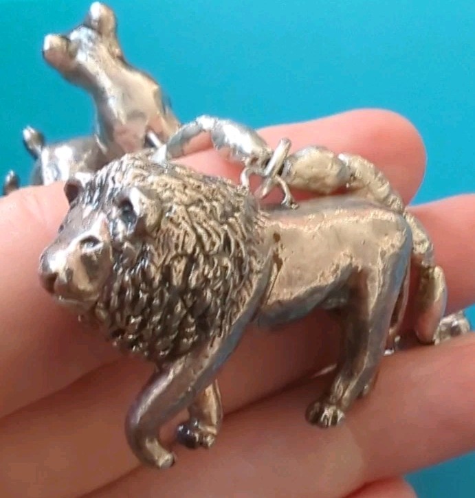 Sterling Silver 114 g 3D SAFARI ZOO Animal Bracelet Lion Gorilla Tiger Elephant*