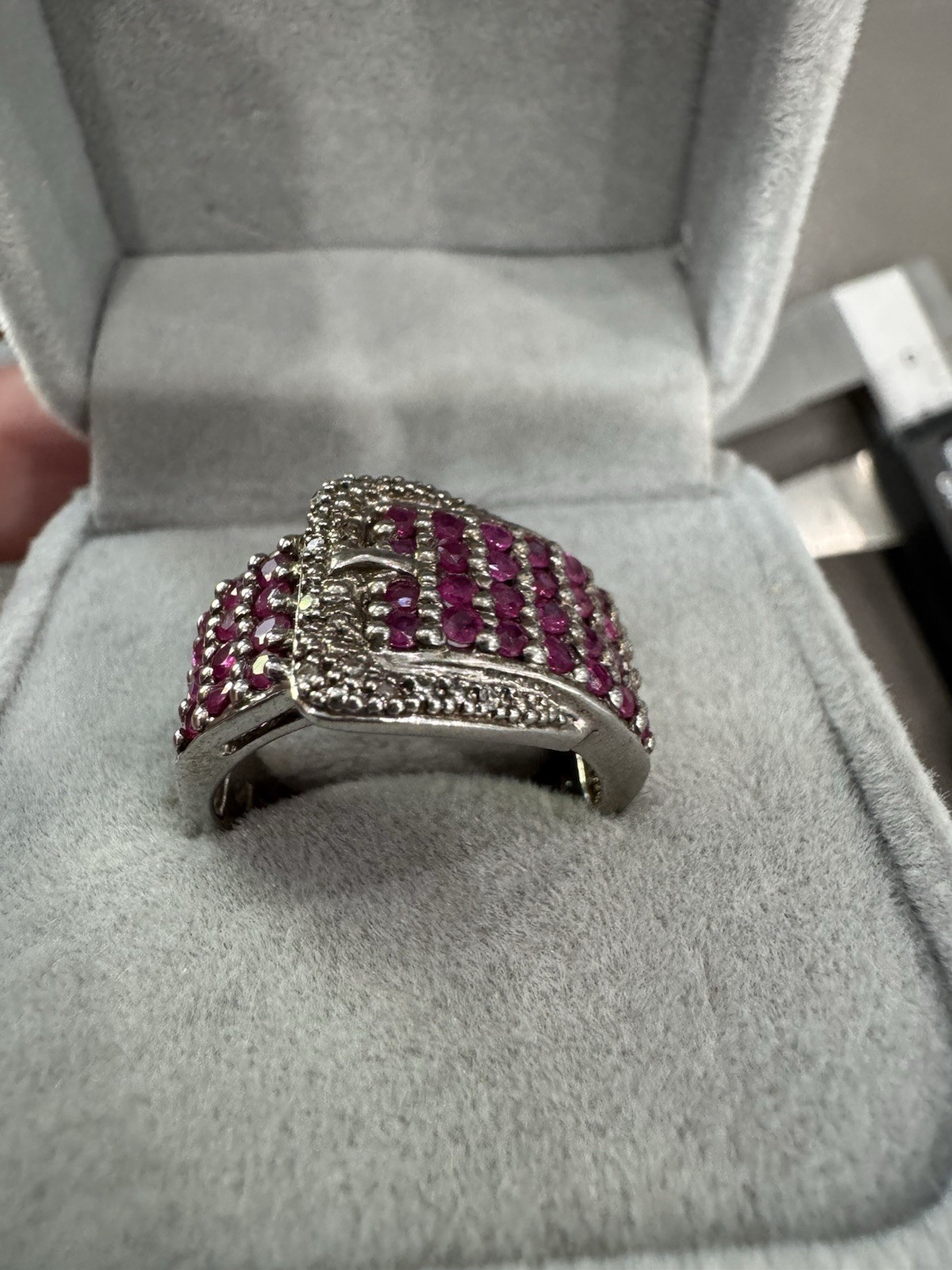 925 Sterling Silver Ring Ruby Natural Gemstone jewelry Size 7 Buckle Design
