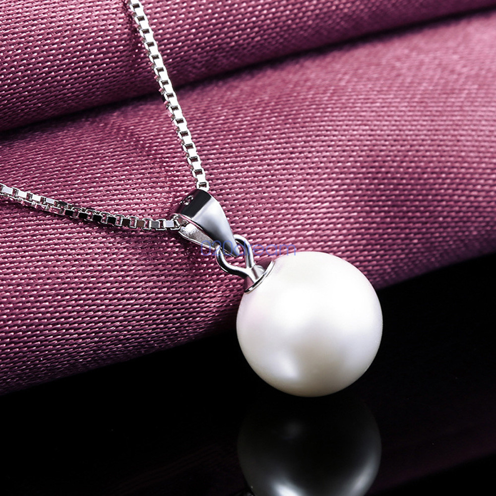 Real 925 Sterling Silver Pendant Necklace Sea Shell Pearl Drop Pendant Box Chain
