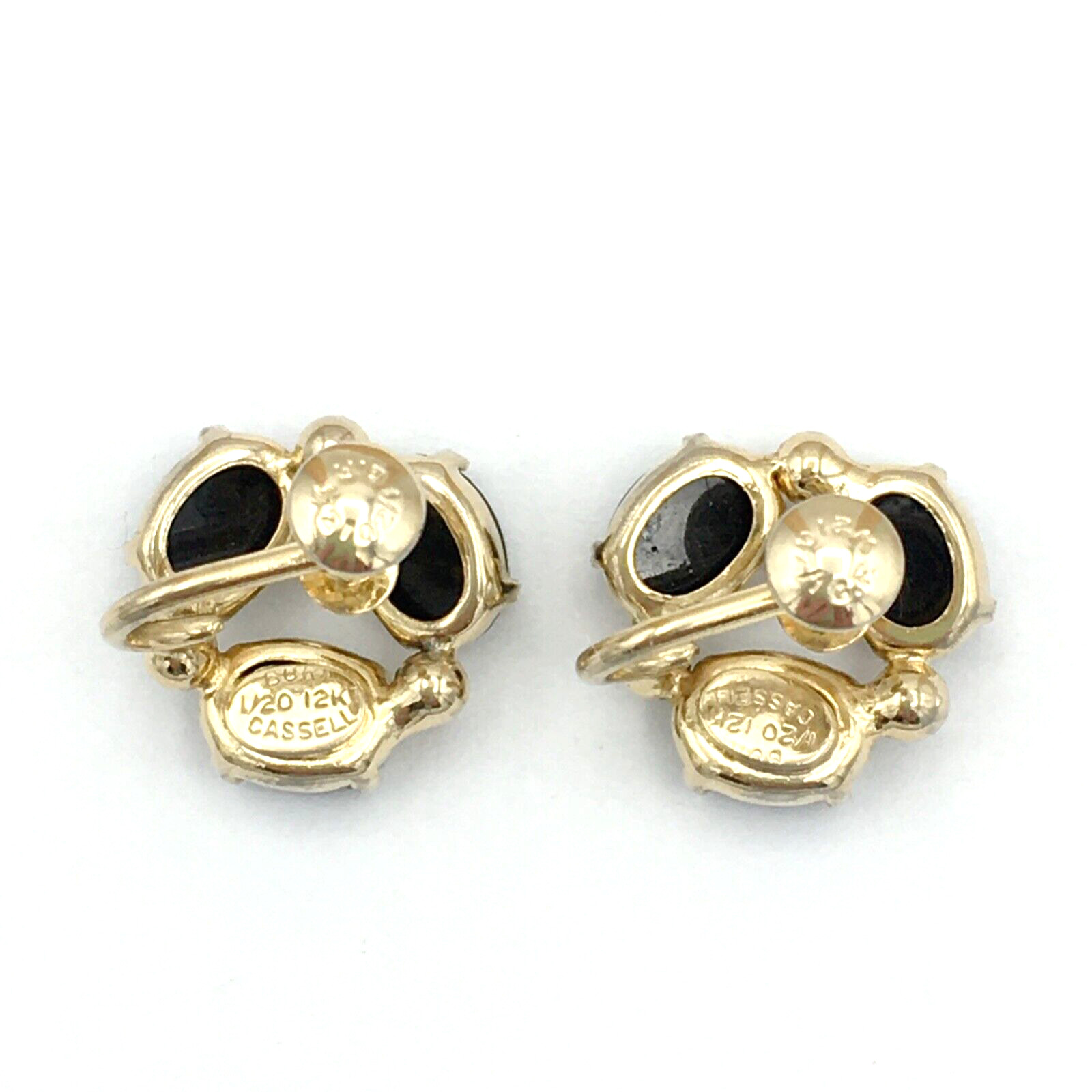 BURT CASSELL 12K GF onyx earrings – vintage screw-back yellow gold-filled black