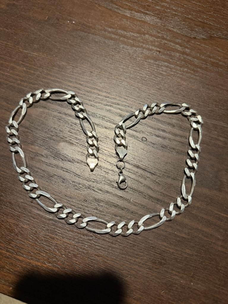 82g Solid Sterling Silver 925 Figaro Curb Chain Necklace 22.5” Vintage
