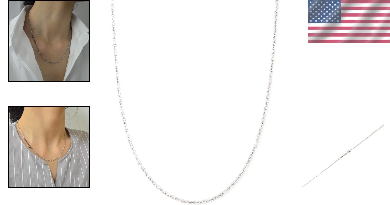 2MM Stainless Steel Cable Chain Necklace Thin Silver Men Women 16-30 Inch Dur…
