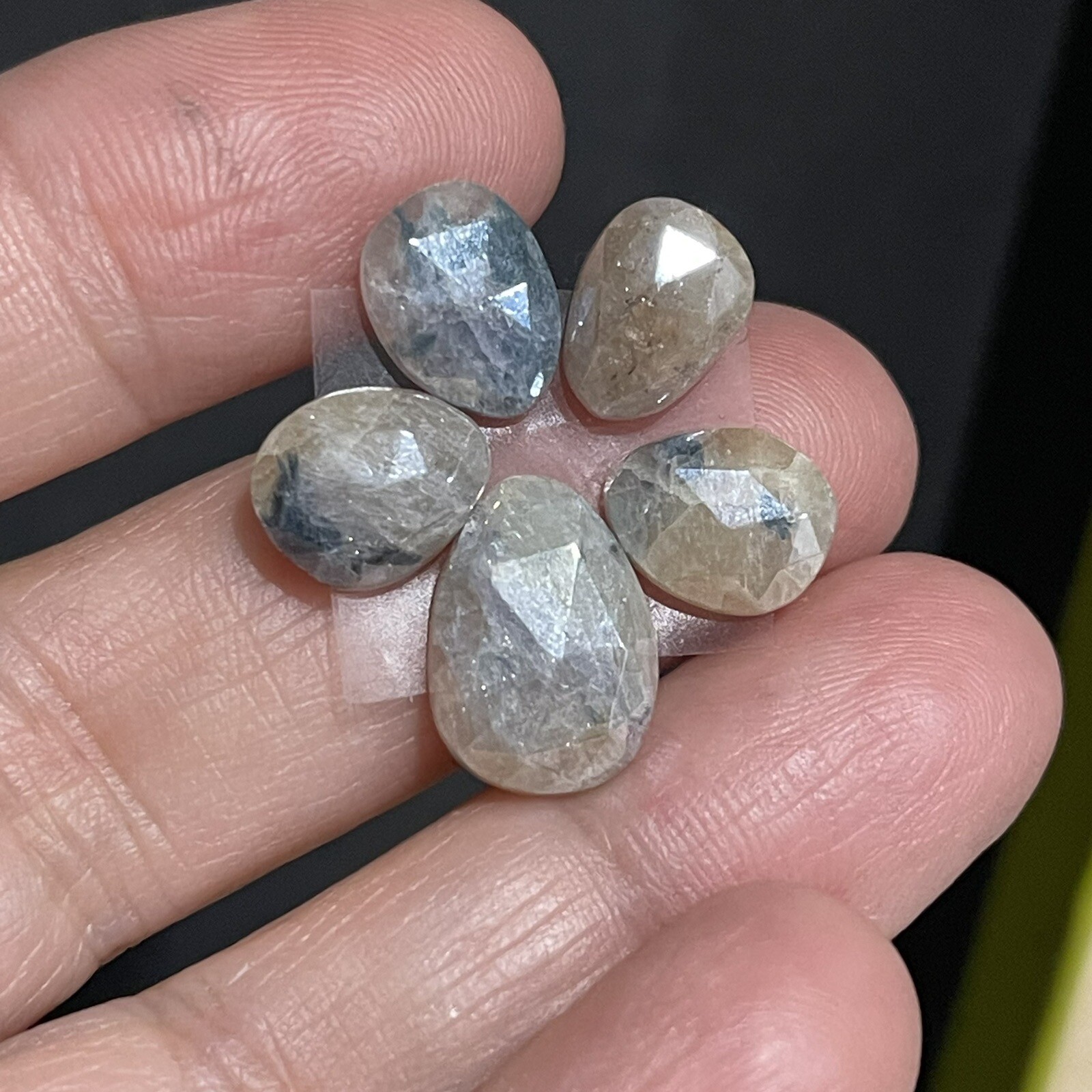 13.2ct 10.6-13.9mm 5pc Lot Silverite Rose Cut Drops Flat Back Cabochons