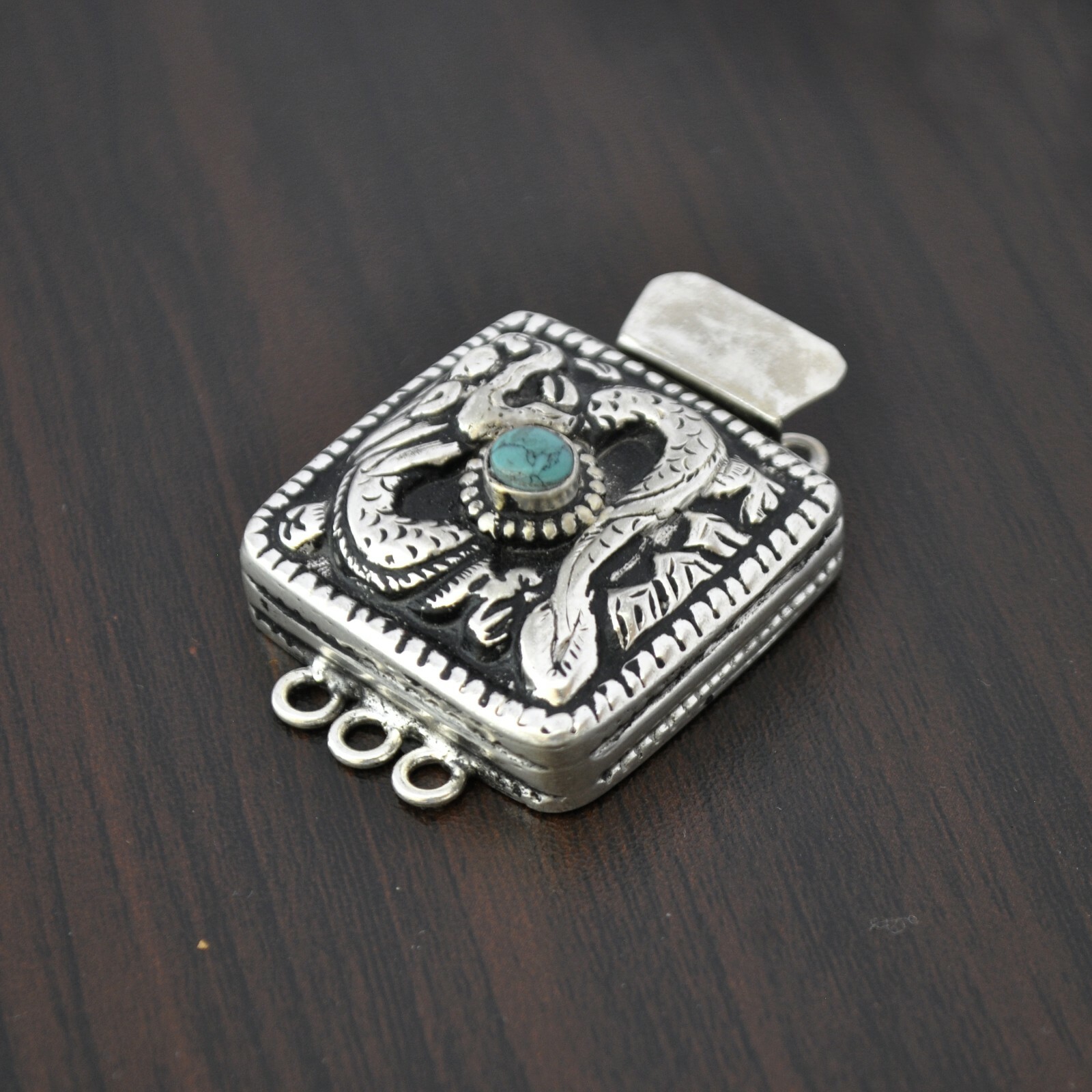 Turquoise Dragon Zodiac Box Clasp Silver Plated Handmade Jewelry Findings CL498