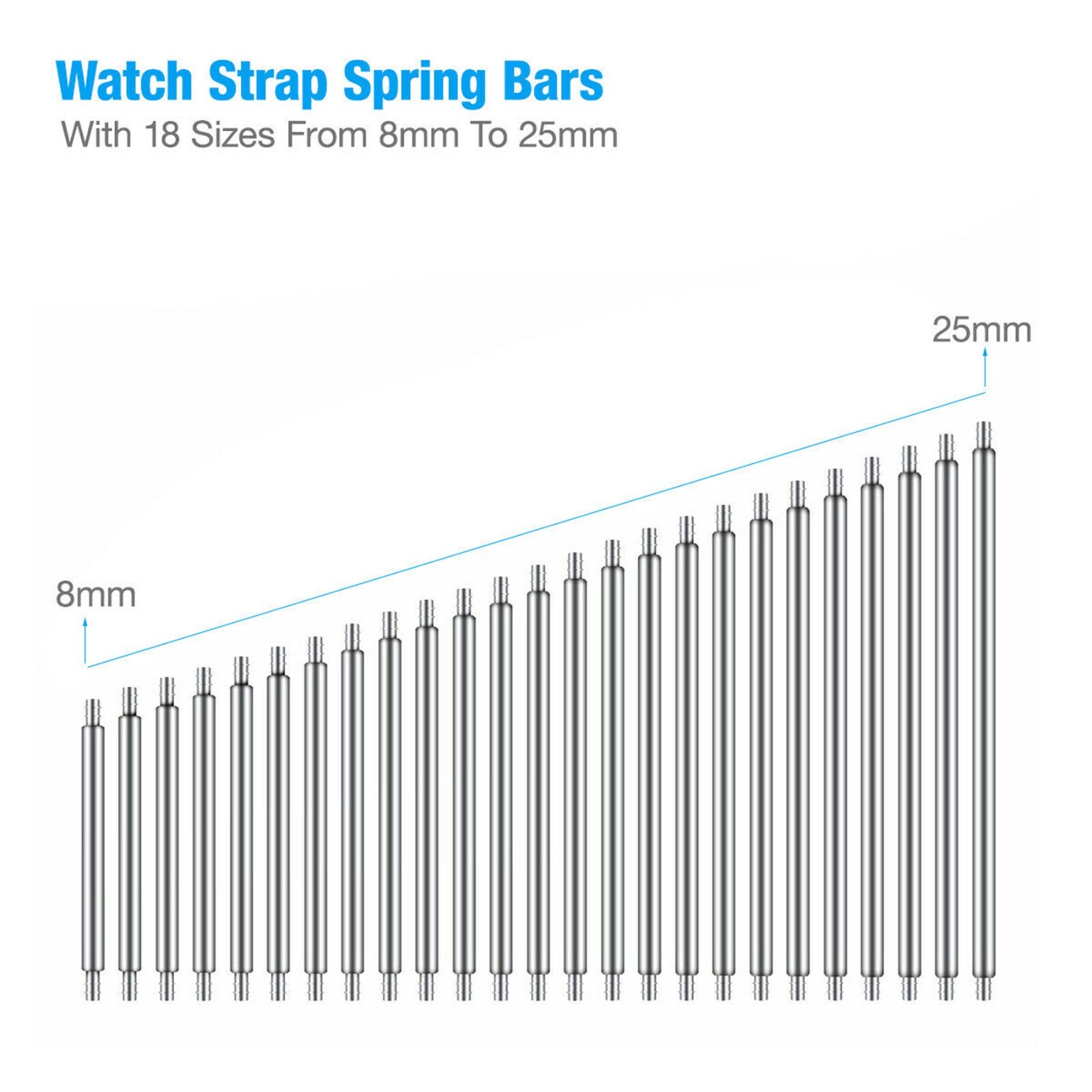 360pcs Watch PINS SPRING BARS Band Strap Link 8-25mm Repair Kit Stainless Steel