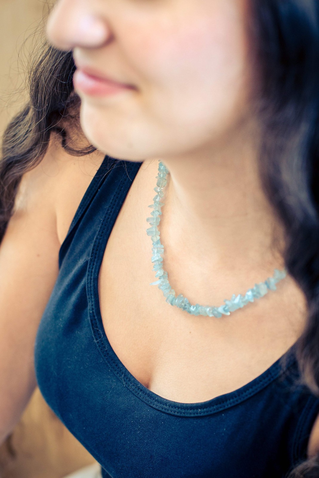 Aquamarine Blue Sliver Necklace | 45cm | Sterling Silver