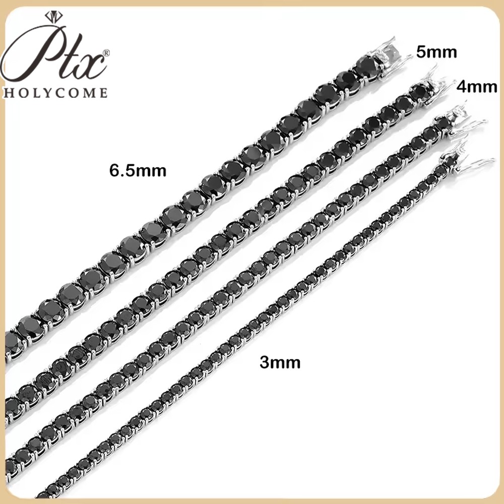 Real 3/4/5/6.5MM Black Moissanite Tennis Bracelet 925 Silver Chain Pass Tester!