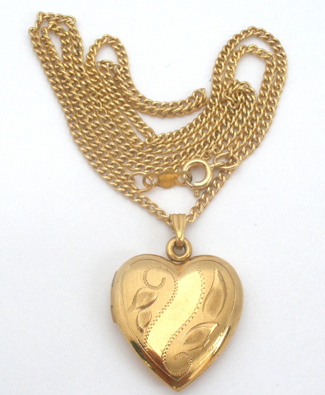 14K Gold Filled Heart Locket Pendant Necklace 18″ Long Vintage 1/20 GF