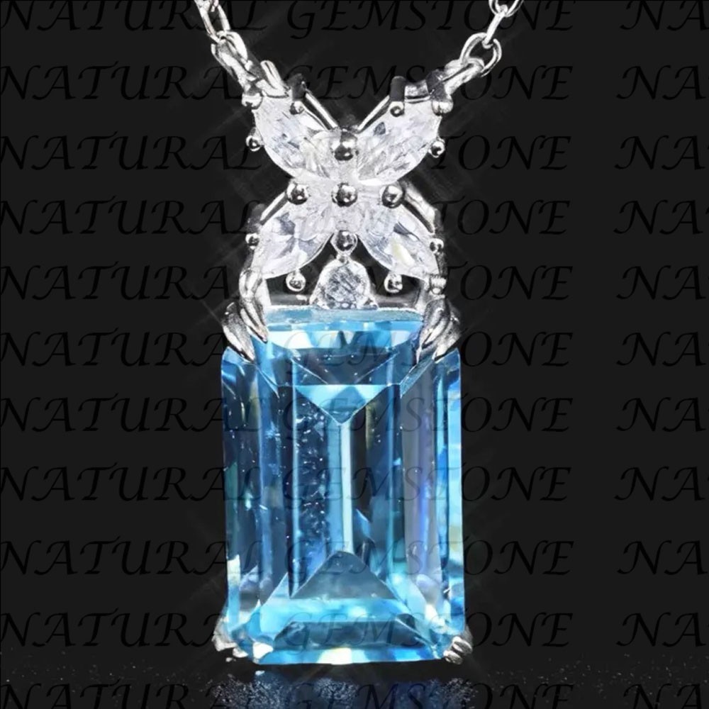 5.20Carat Emerald Shape Natural Topaz and Diamond Pendant 18K White Gold Plated