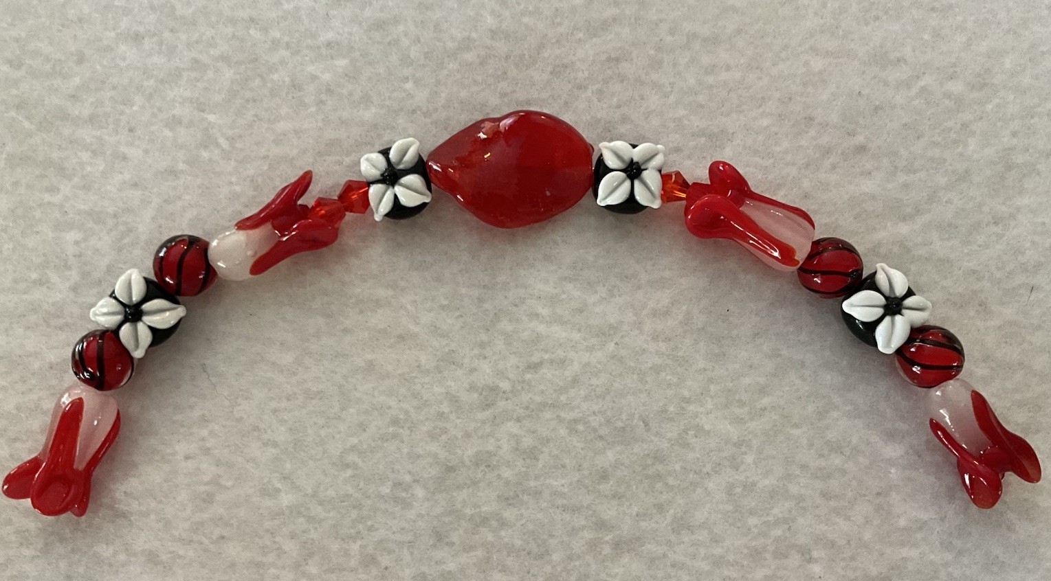 New 8” Strand Exquisite Red & Black Floral LampWork Glass Focal Beads 10-30mm