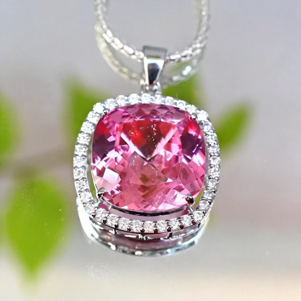 25 Ct Natural Padparadscha Sapphire Gemstone Pendant – 925 Sliver Jewelry
