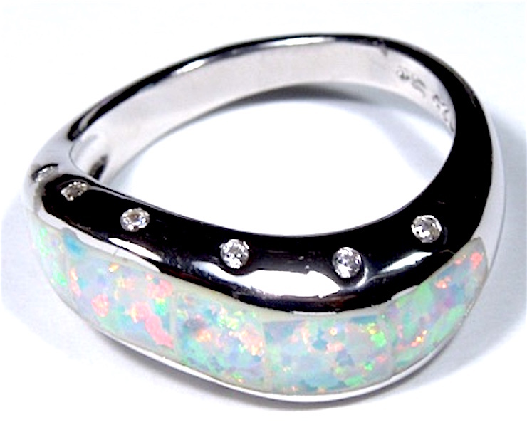 Blue or White Inlay Fire Opal on Solid 925 Sterling Silver Ring Size 6,7,8,9