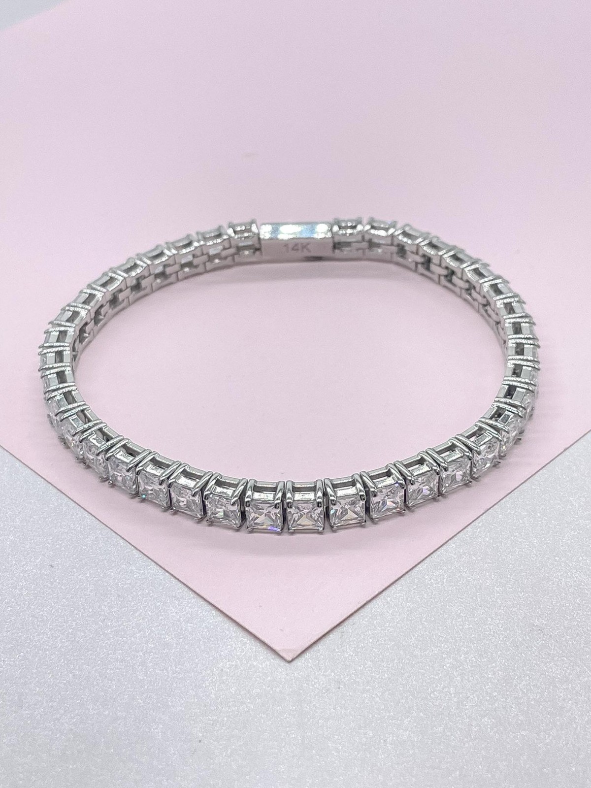 Women’s EF/VSSI Princess Cut Lab Grown Diamond Tennis Bracelet 14k White Gold