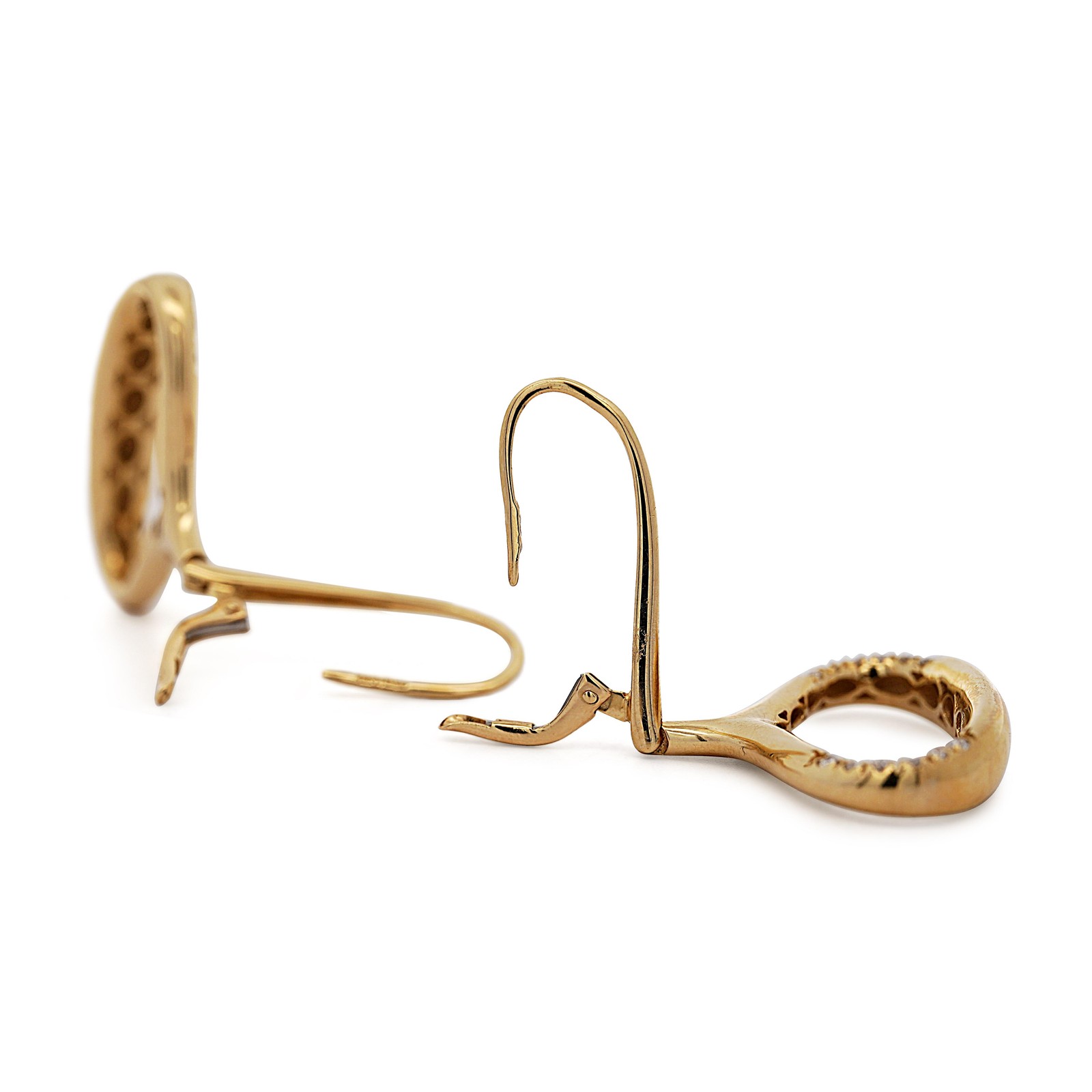 14K Gold Wide Open Oval Drop Diamond Wire Clip Earring – Made in Italy
