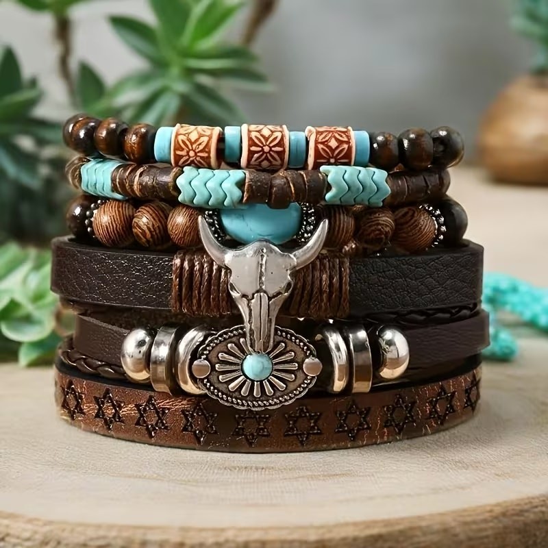 Women’s 6 PC Bracelet Set Turquoise Western Bohemian Jewelry New Brown