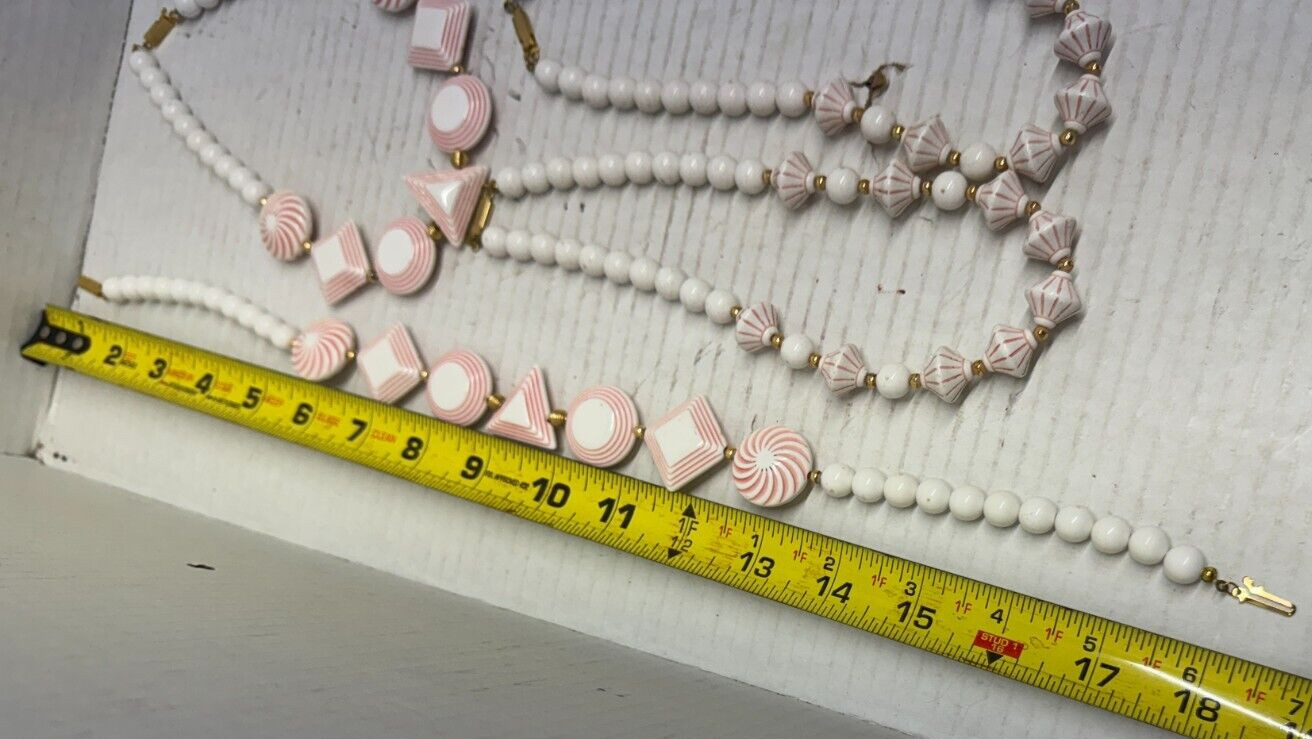 Vintage Art Deco Acrylic Necklace 18″ JEWELRY LOT White Pink Beige Costume 8X
