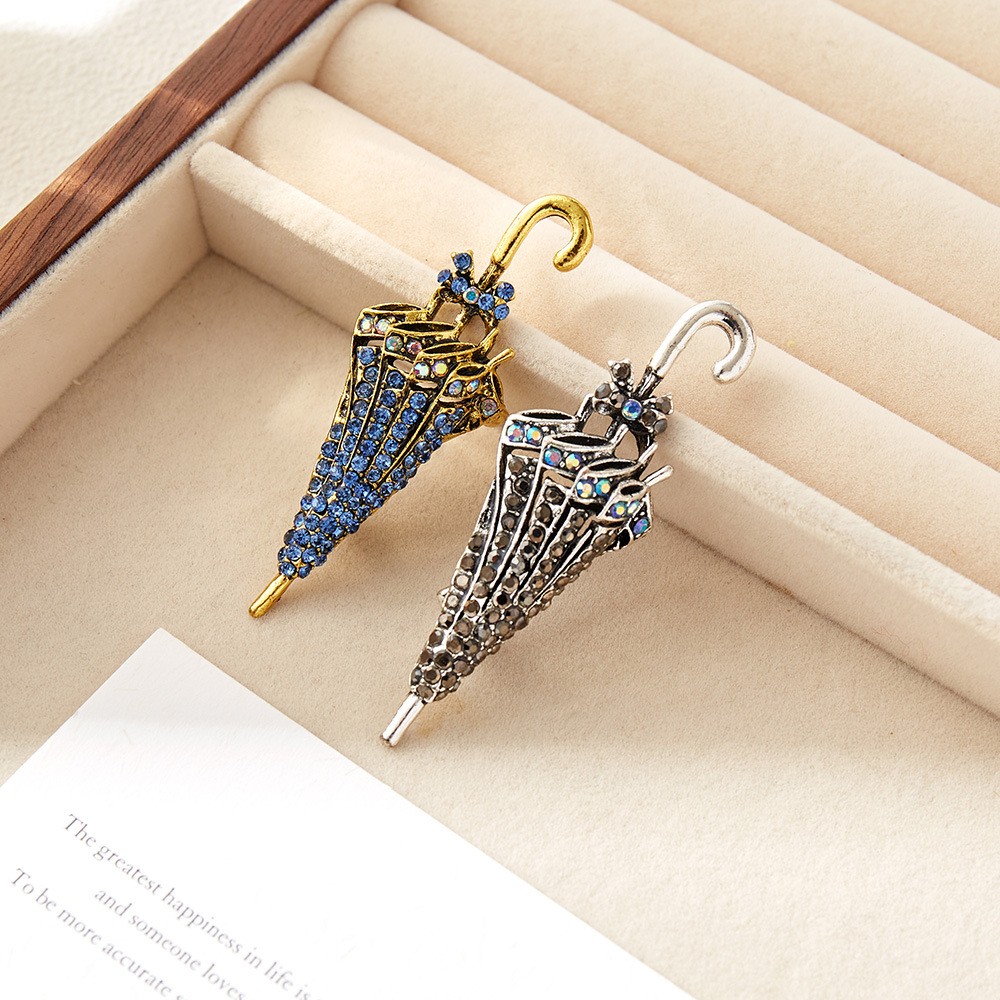2Pcs Vintage-style Elegant Bow Umbrella Brooches, Adorned with Rhinestones