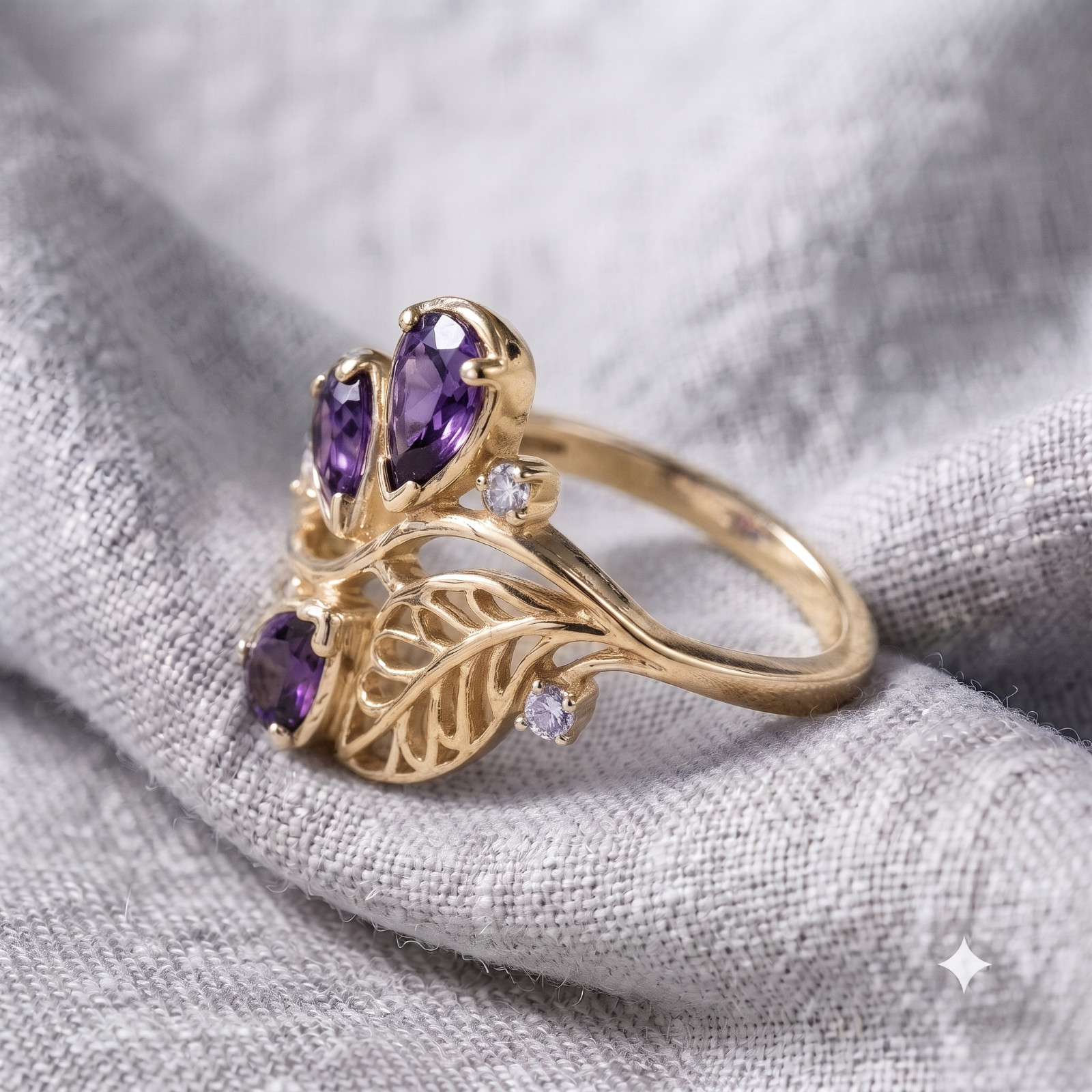 925 Sterling Silver Amethyst Gemstone Women Ring, Nature-Inspired Ring