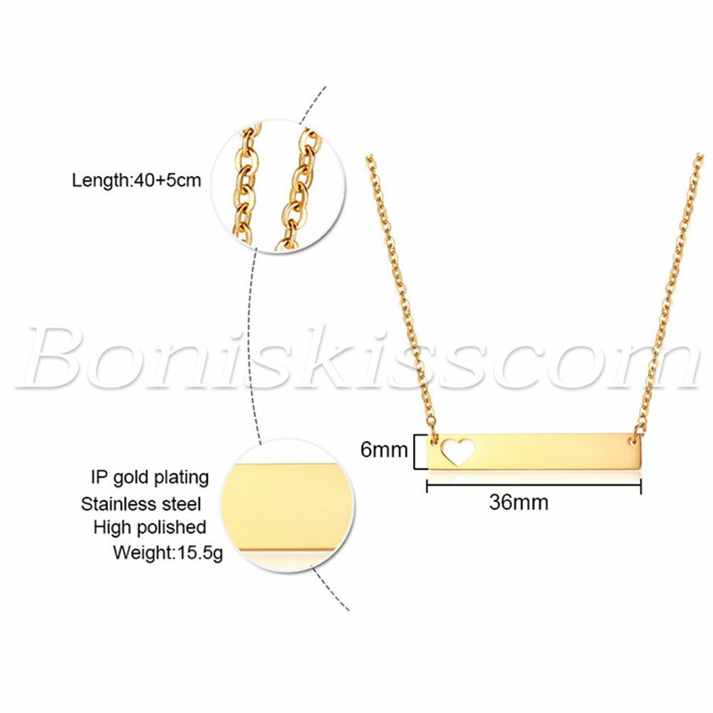 Womens Personalized Stainless Steel Horizontal Bar Heart Pendant Custom Necklace