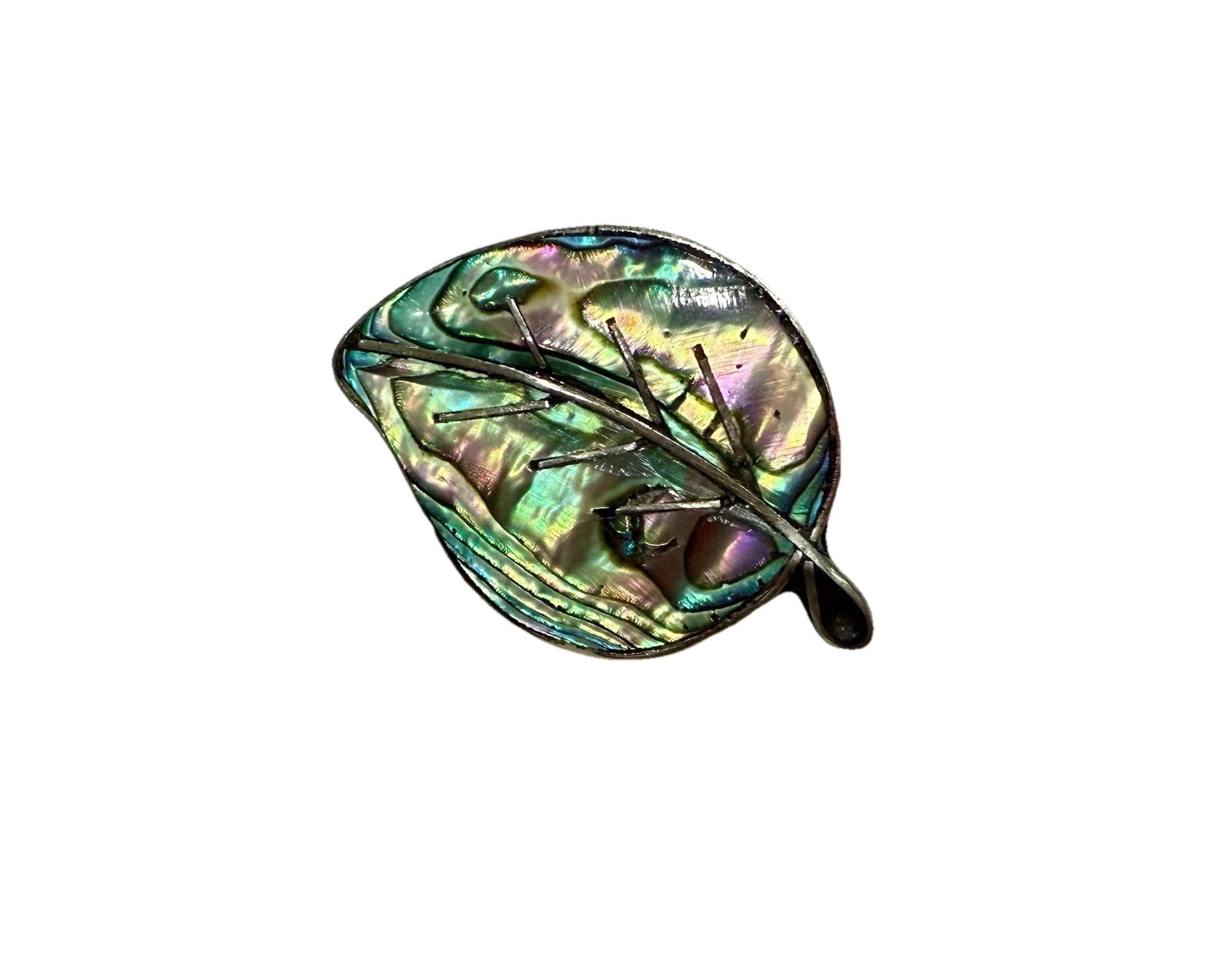 Taxco Mexico 925 Sterling Silver Abalone Leaf Brooch Pin & Clip-On Earrings Set