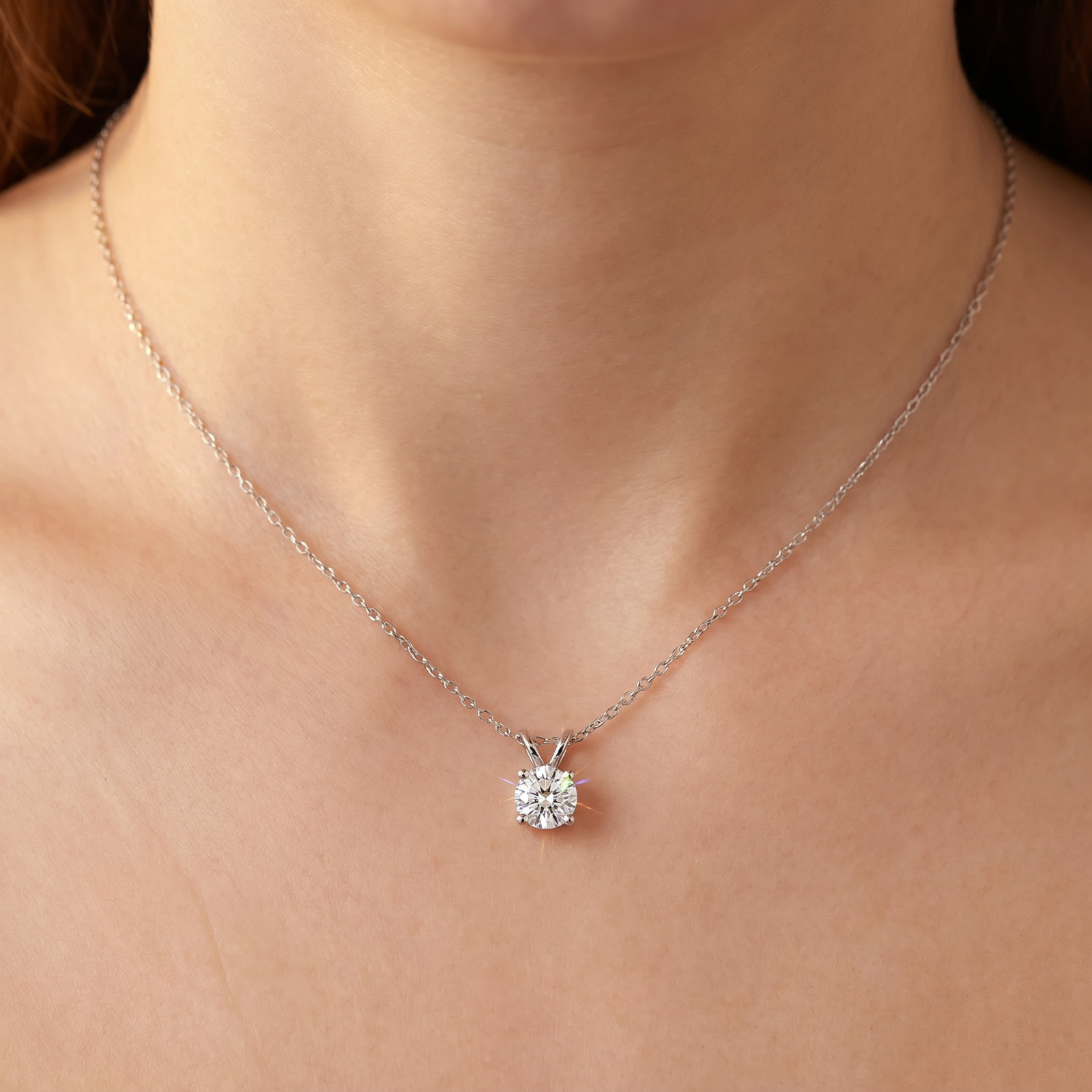 1 – 5 Ct Round Diamond 4-Prong Pendant 14k Gold Necklace Lab Grown