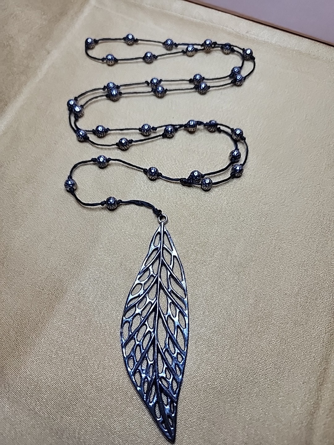 Silver Tone Artisan Filigree Leaf Statement Necklace 24 Inces
