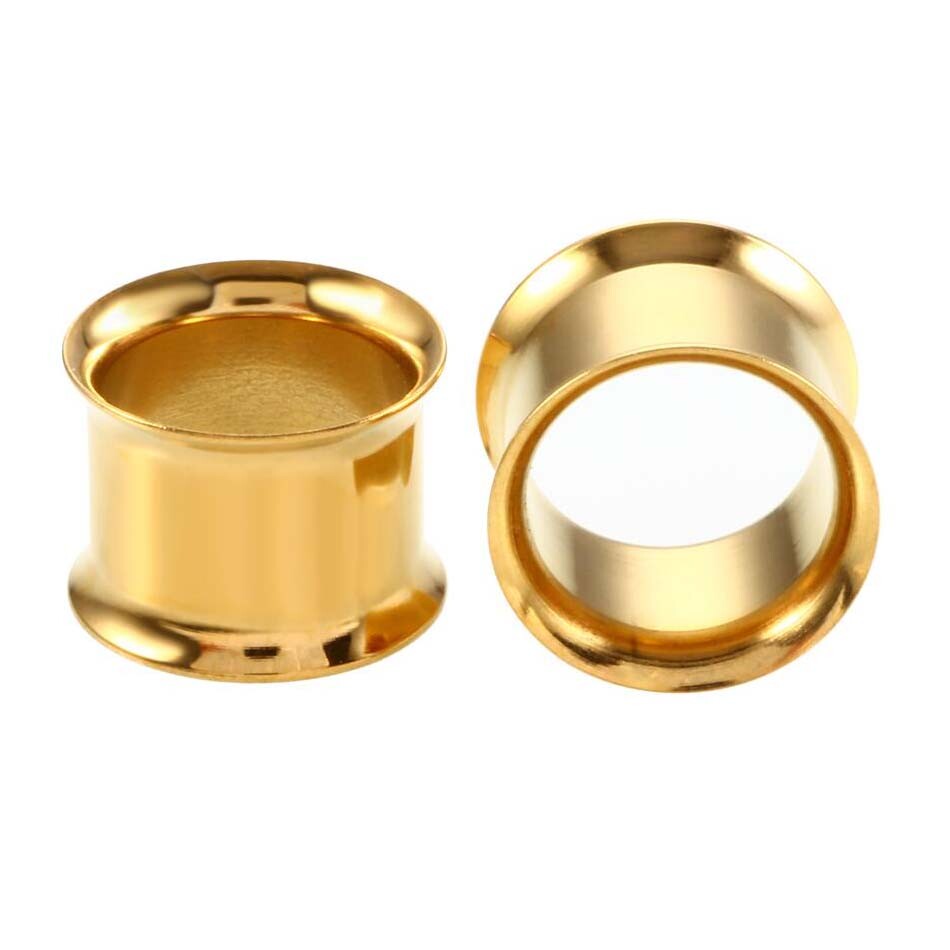 Gold Stainless Steel Ear Gauges Flesh Tunnel Ear Expander Plug Stretcher – TWO