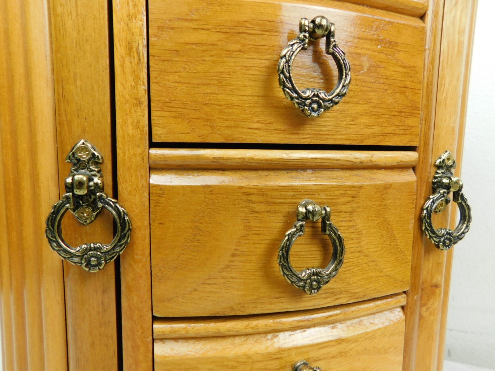 MELE Table Top Jewelry Box Armoire Swing Doors Chest Cabinet Wooden w Mirror