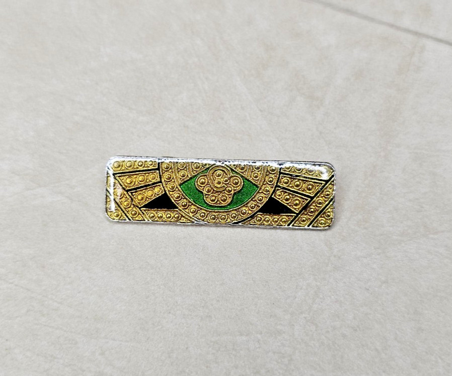 Vintage Pierre Bex Art Deco Enamel Bar Brooch green black Geometric French Pin