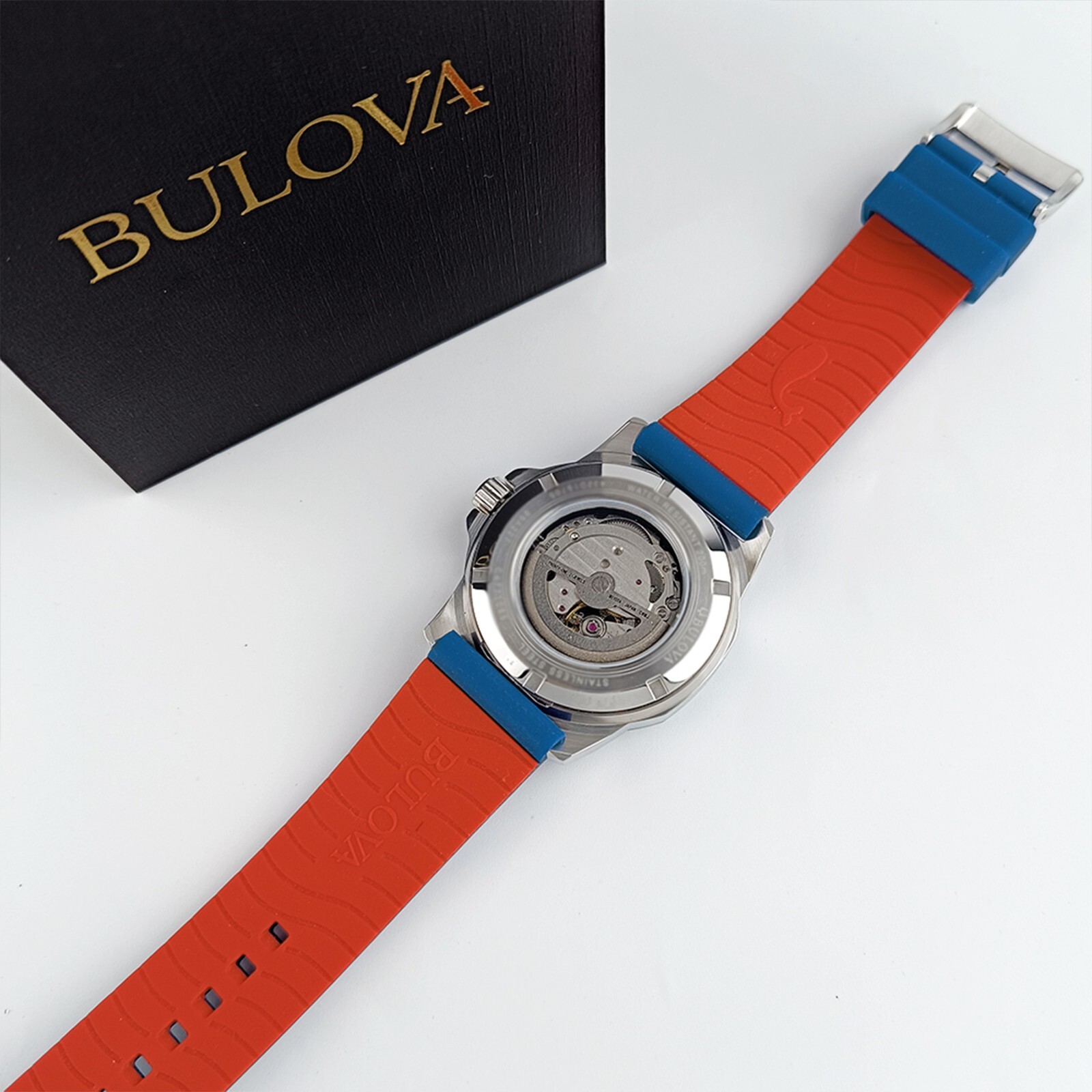 Bulova Marine Star White Dial Blue Rubber Strap 98A225 Automatic Men Watch 45mm