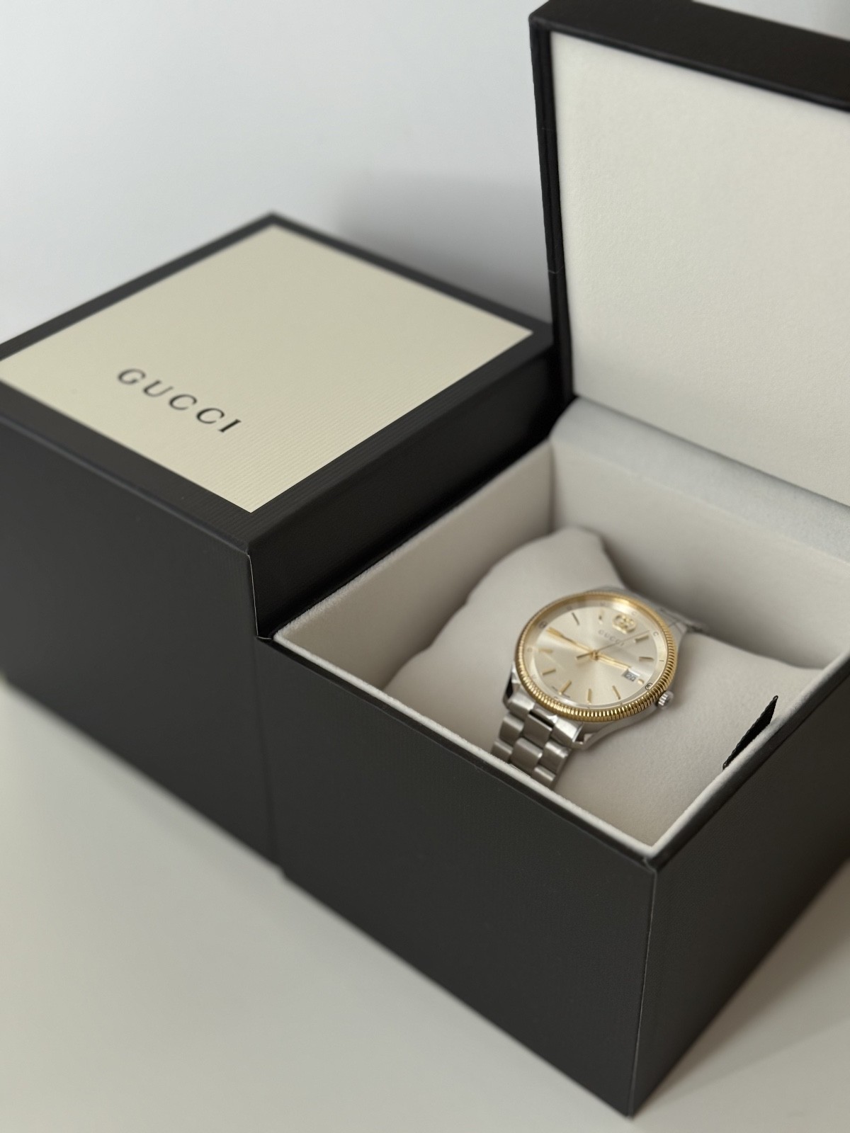 Gucci G-Timeless Quartz 38mm Yellow Gold Bezel Watch YA1264233