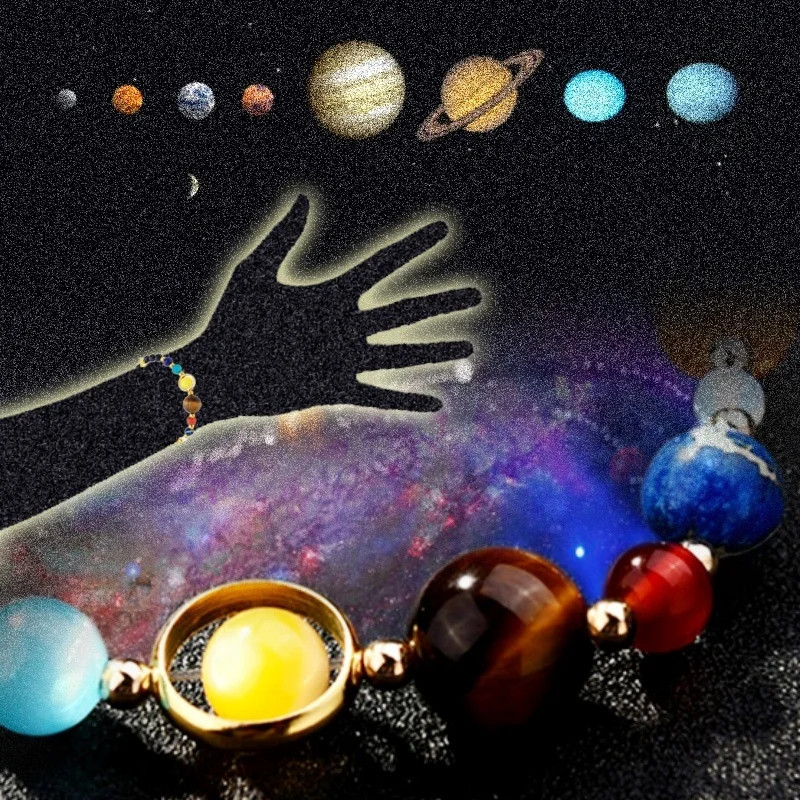 Stone Beaded Bracelet Solar System Planet Round Beads Unisex Bracelet Jewelry