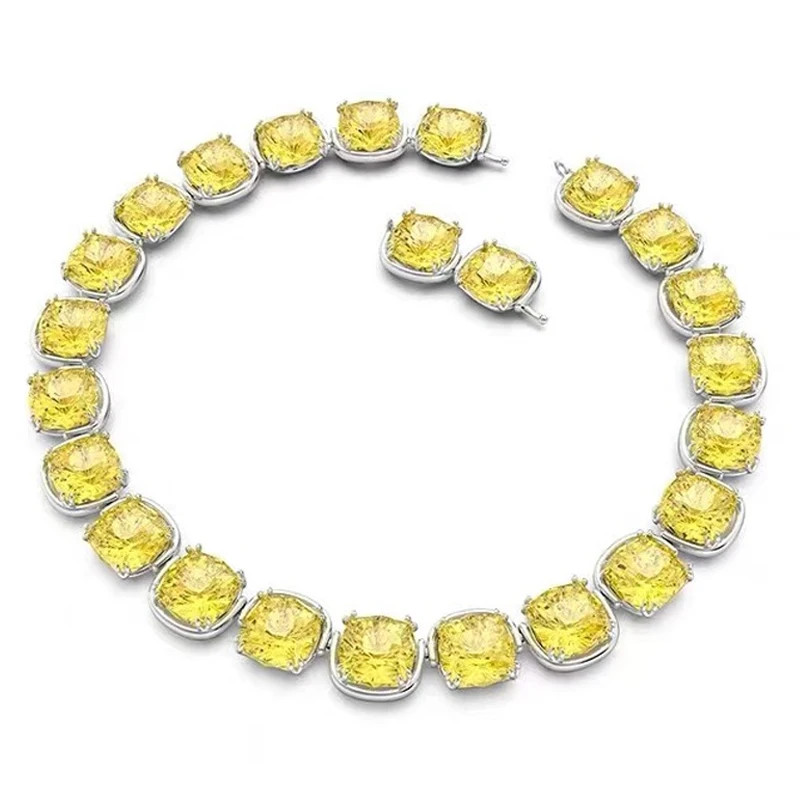 Candy Crystal Necklace Bracelet Earring Ring Set Gold Color Women Jewelry