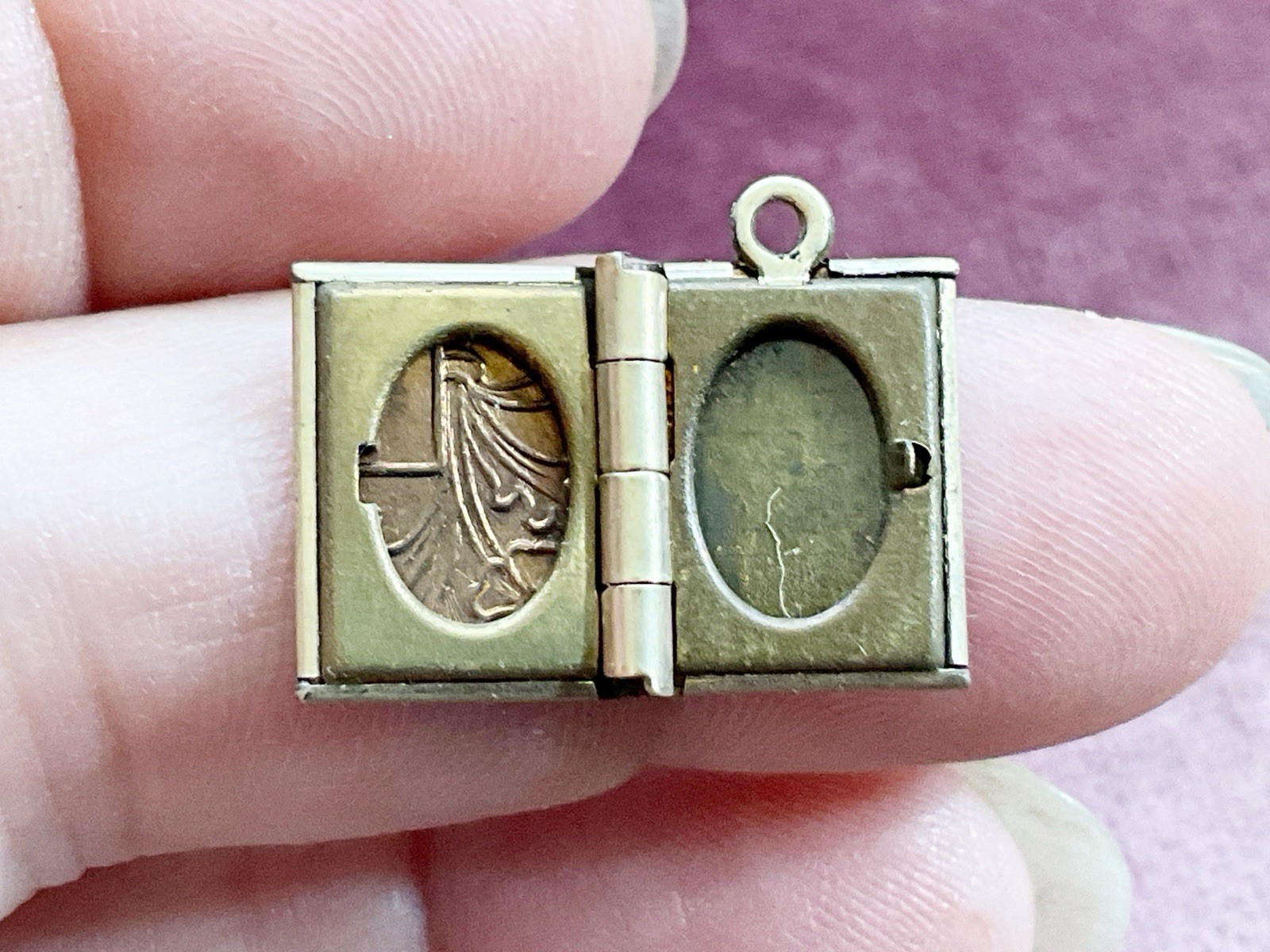 Vintage Gold Filled Book Shaped Locket Charm Pendant with Flower Design Small