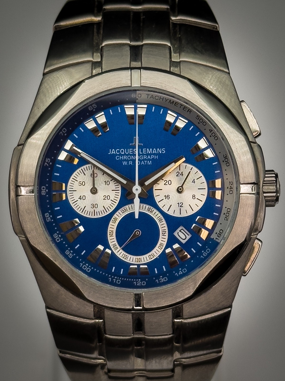 Jacques Lemans 1-1348 Men’s Chronograph Watch Blue Dial Stainless Steel Bracelet