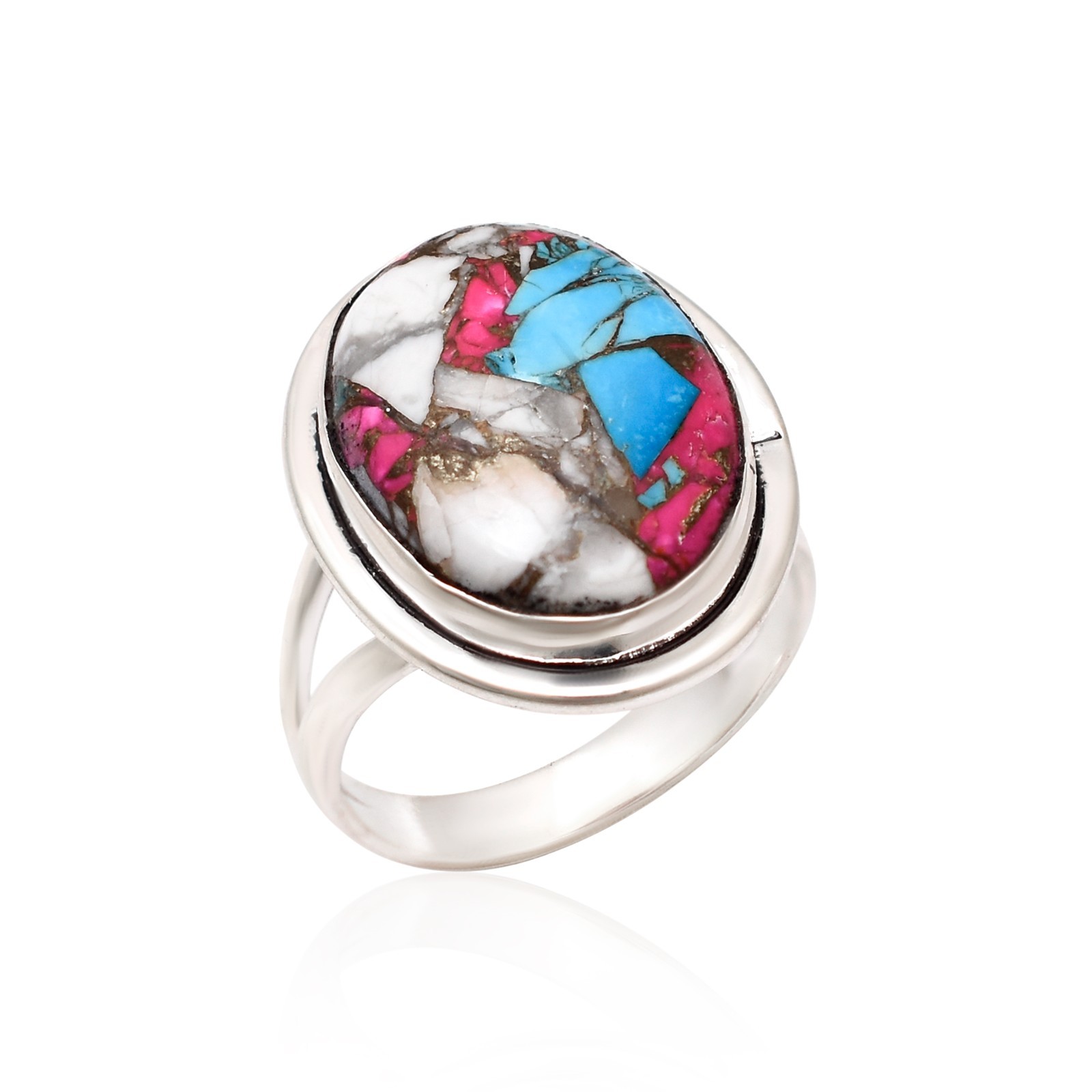 13×18 Natural Cotton Candy Turquoise 925 Sterling Silver Handmade Ring For Women